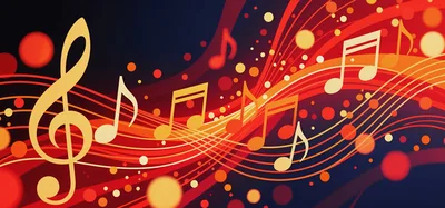 Abstract Musical Background With Floating Notes And Waves