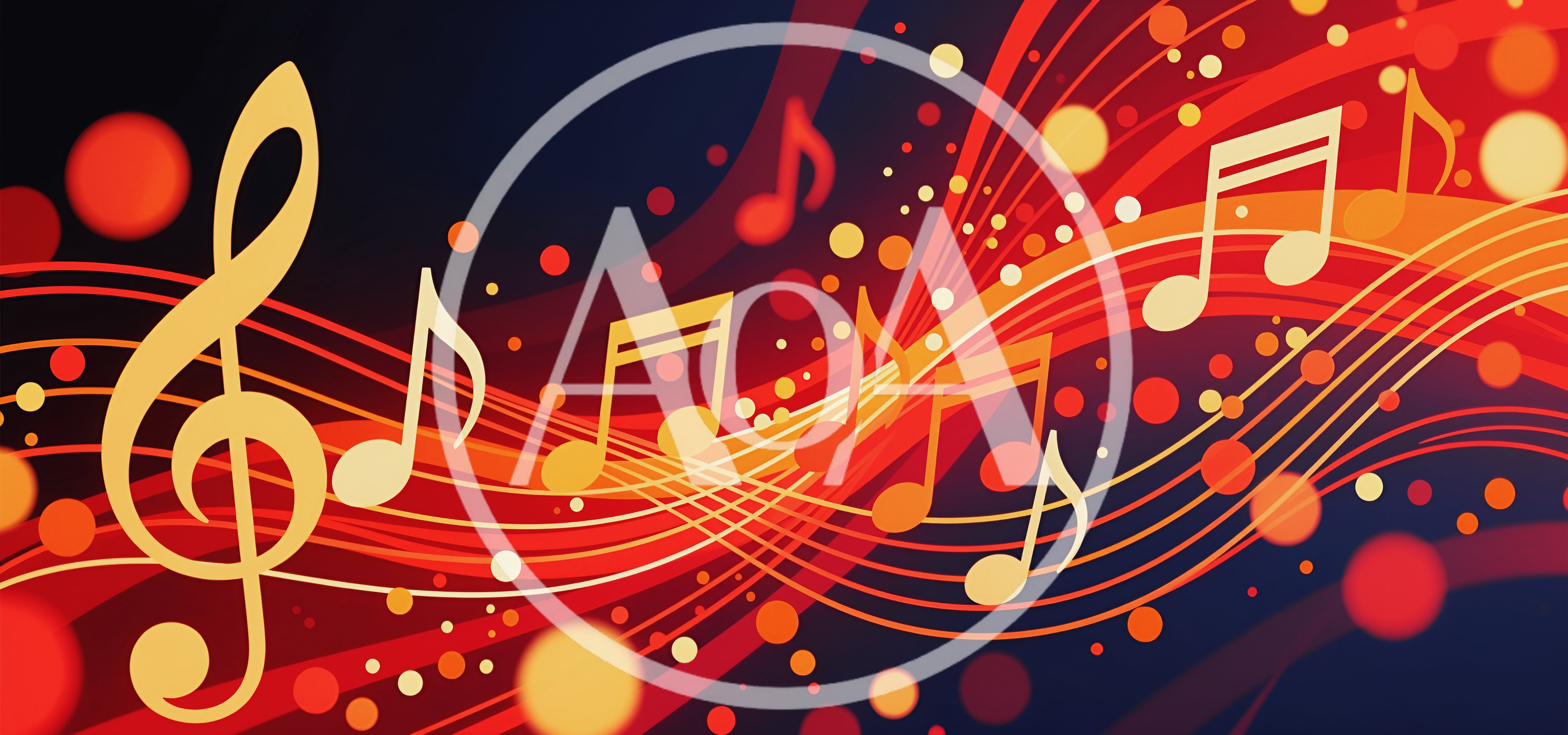 Abstract Musical Background With Floating Notes And Waves