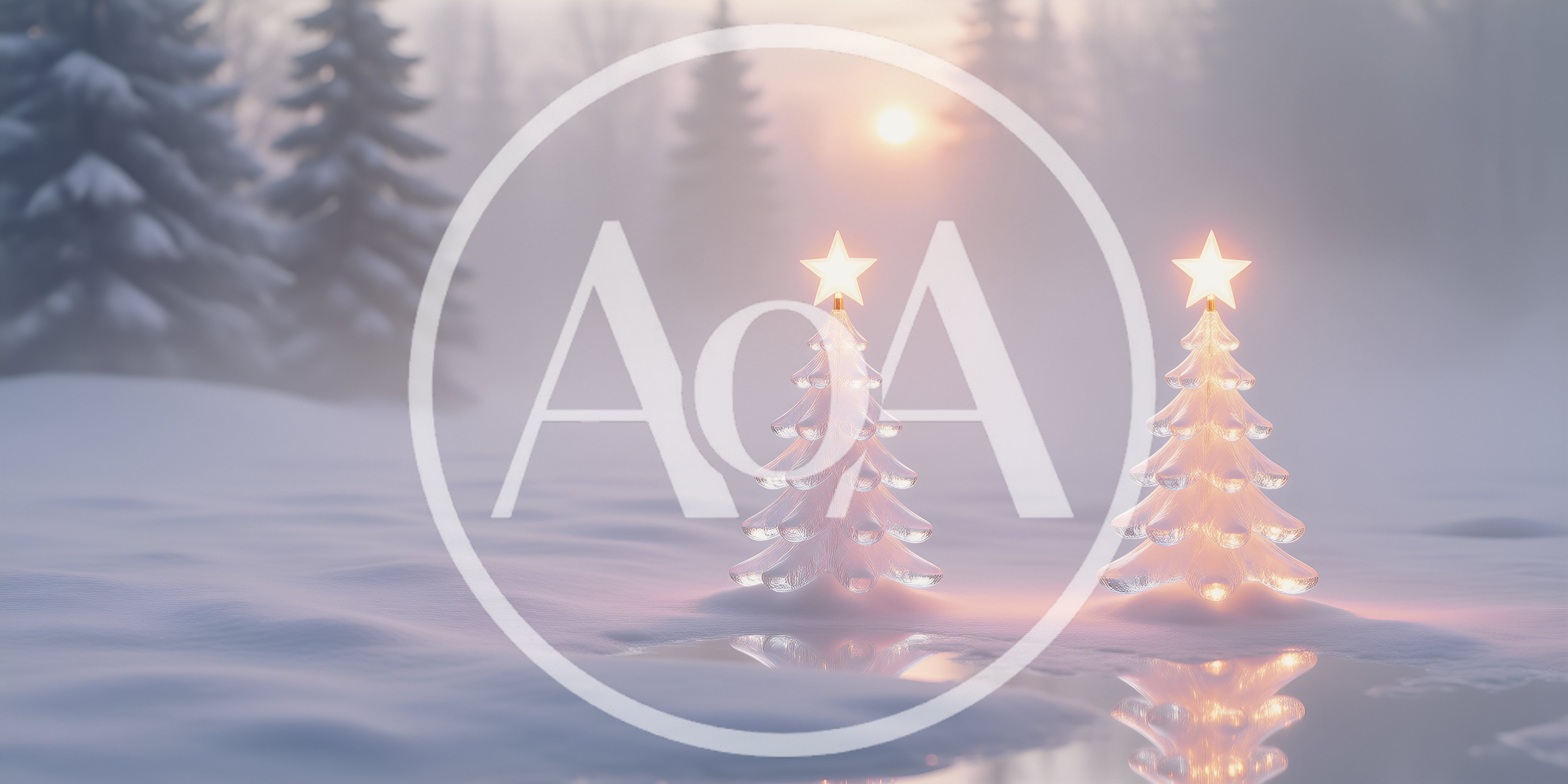 Two Glowing Glass Christmas Trees In Snowy Landscape