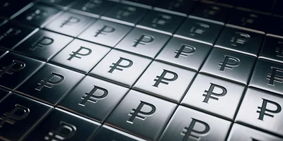 Grid Of Metallic Russian Ruble Currency Symbols