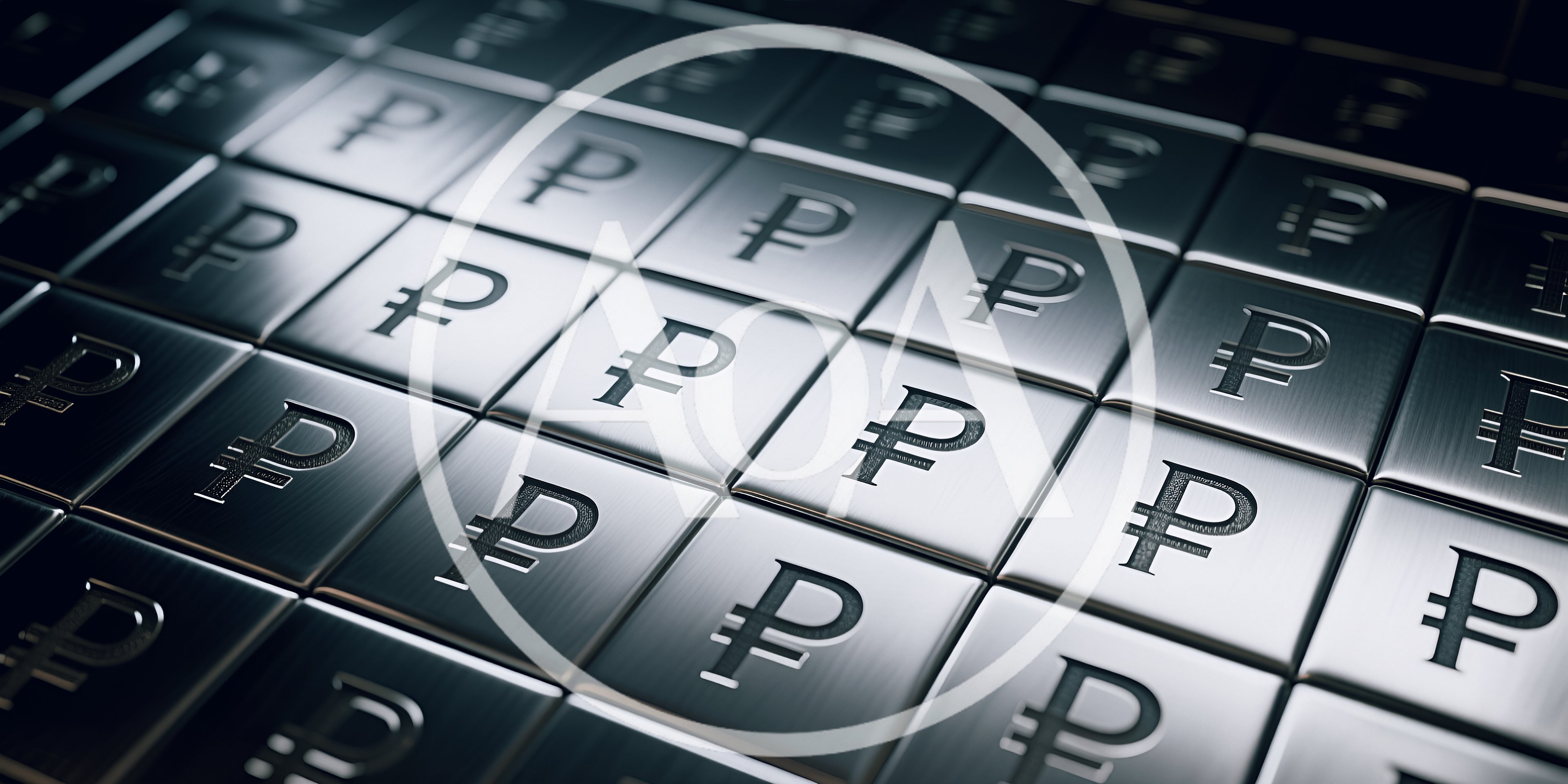 Grid Of Metallic Russian Ruble Currency Symbols