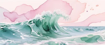 Watercolor Painting Of A Crashing Ocean Wave