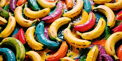 Colorful Bananas Coated In Vibrant Liquid Paint