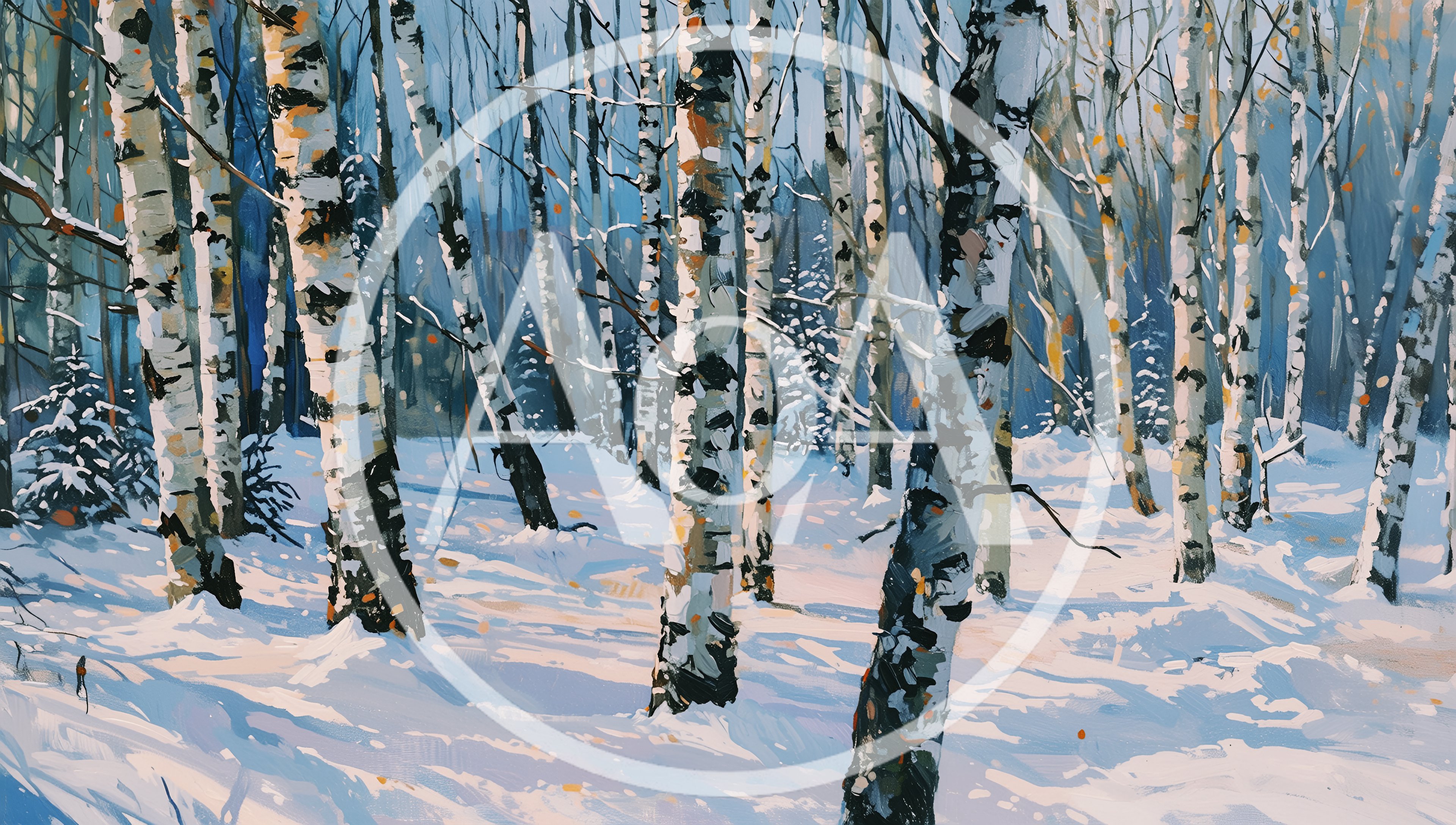 Winter Birch Forest Landscape Painting