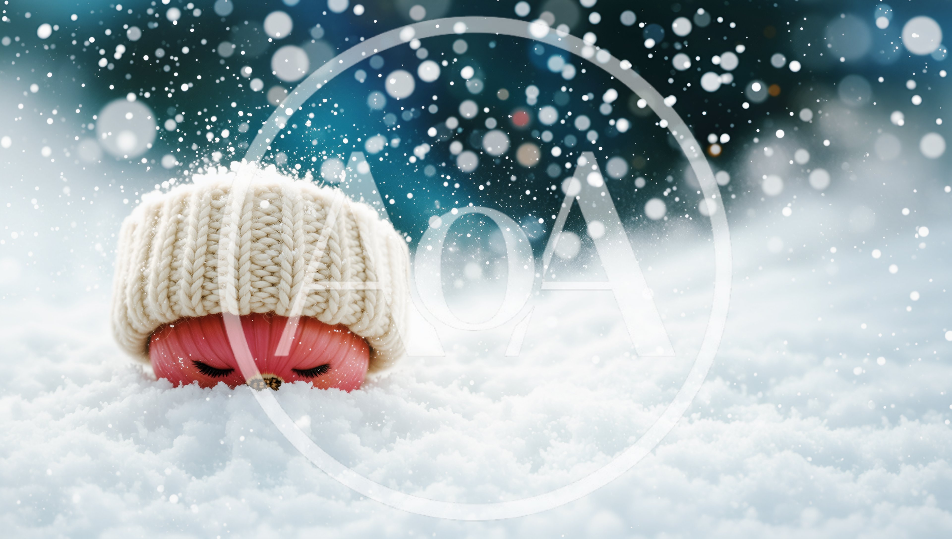 Pink Red Onion Wearing A Knitted Hat In The Snow