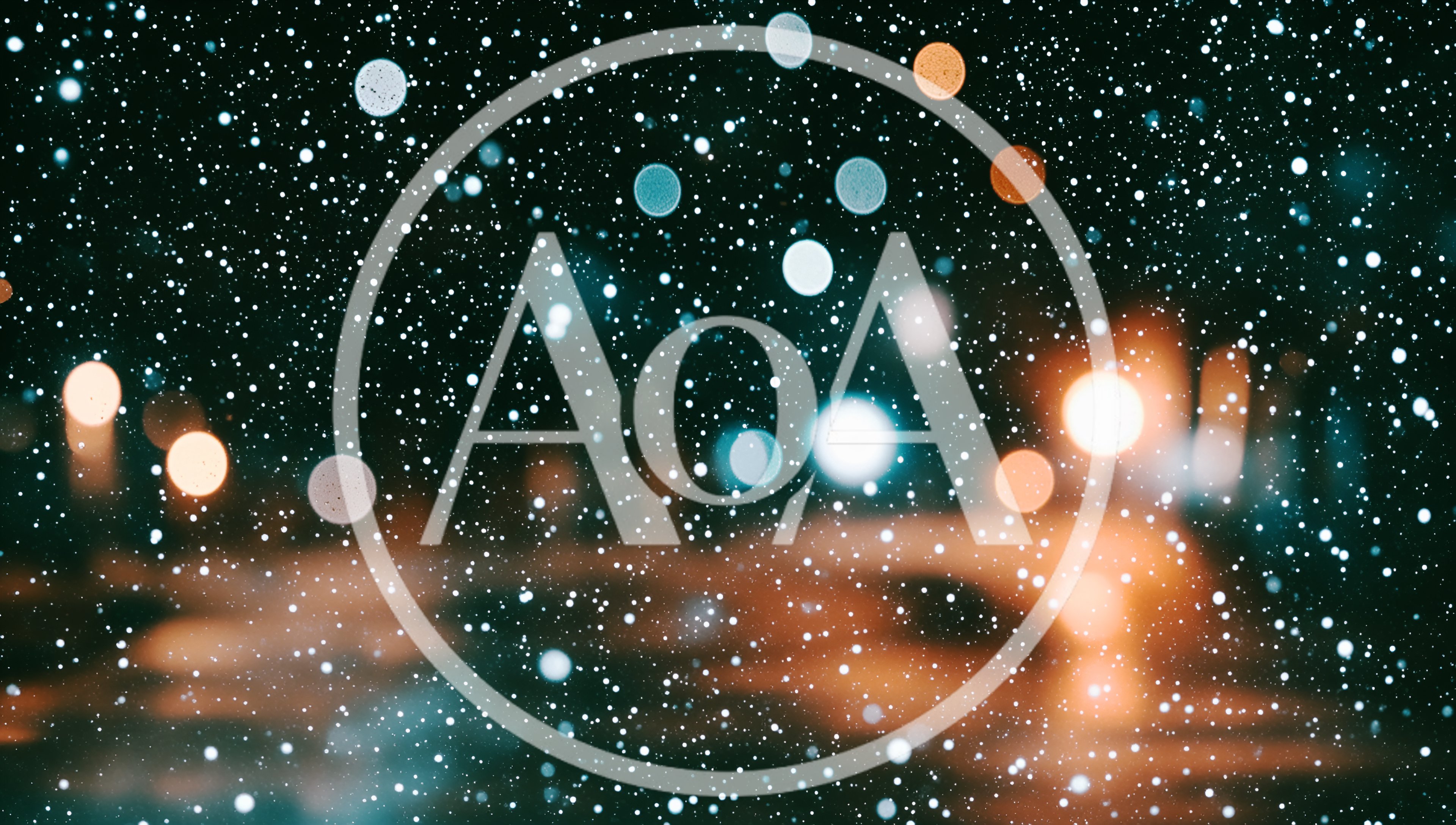Snow Falling Against Blurred City Night Lights