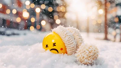 Sad Yellow Emoji Wearing A Knitted Winter Hat