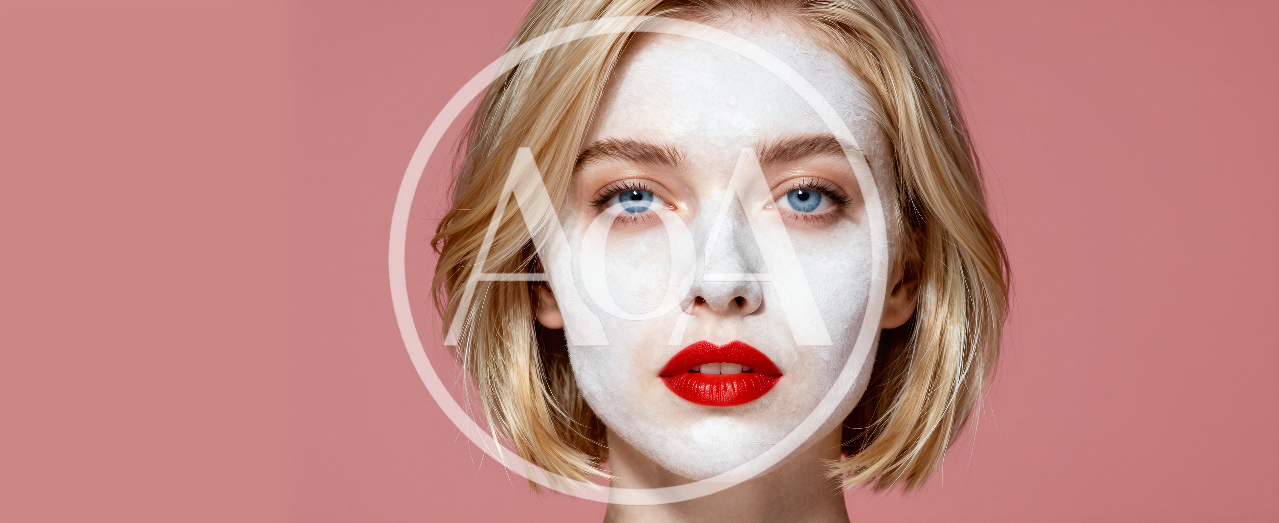 Young Woman With White Face Mask And Red Lipstick