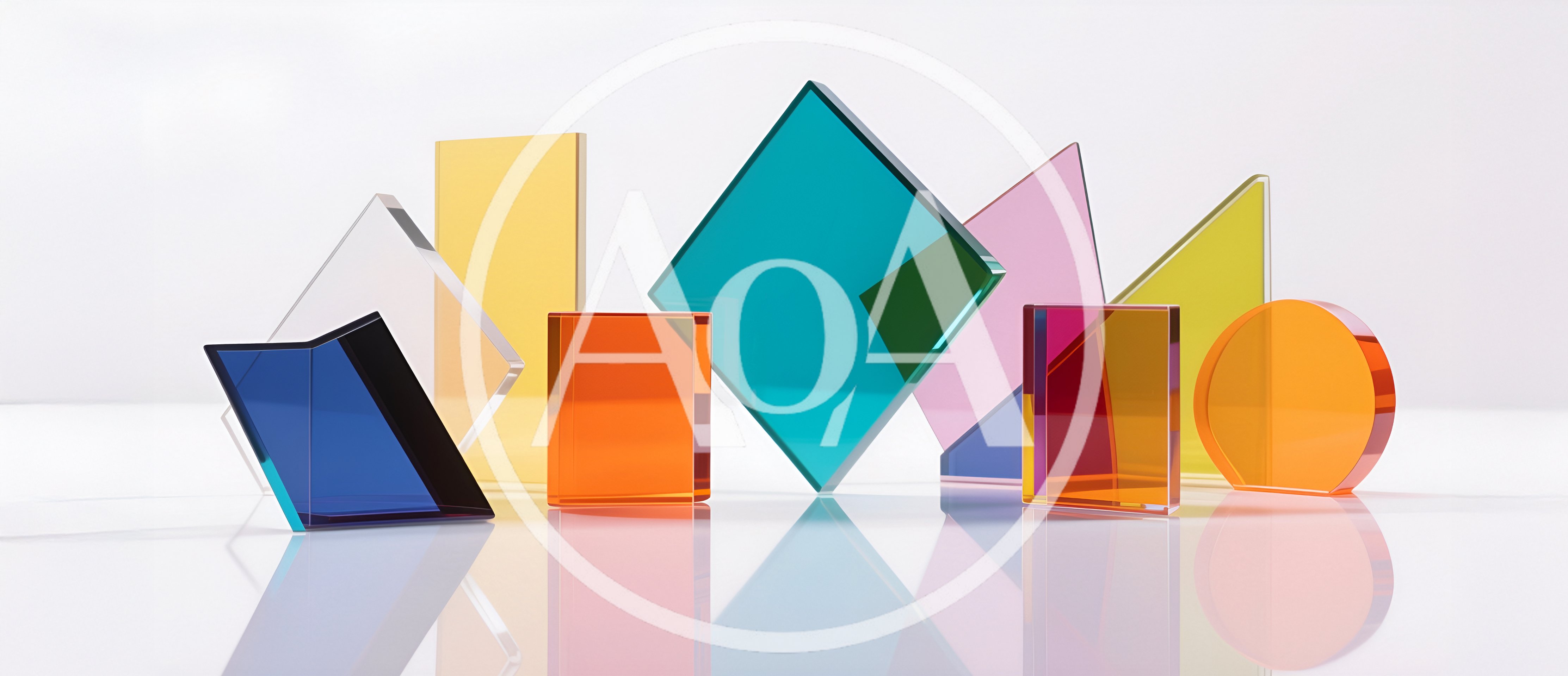 Colorful Translucent Geometric Acrylic Shapes on White Surface