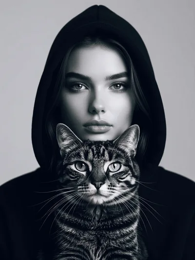 Portrait Of A Young Woman With A Tabby Cat