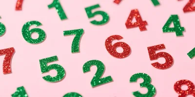 Glittery Red And Green Numbers On Pink Background