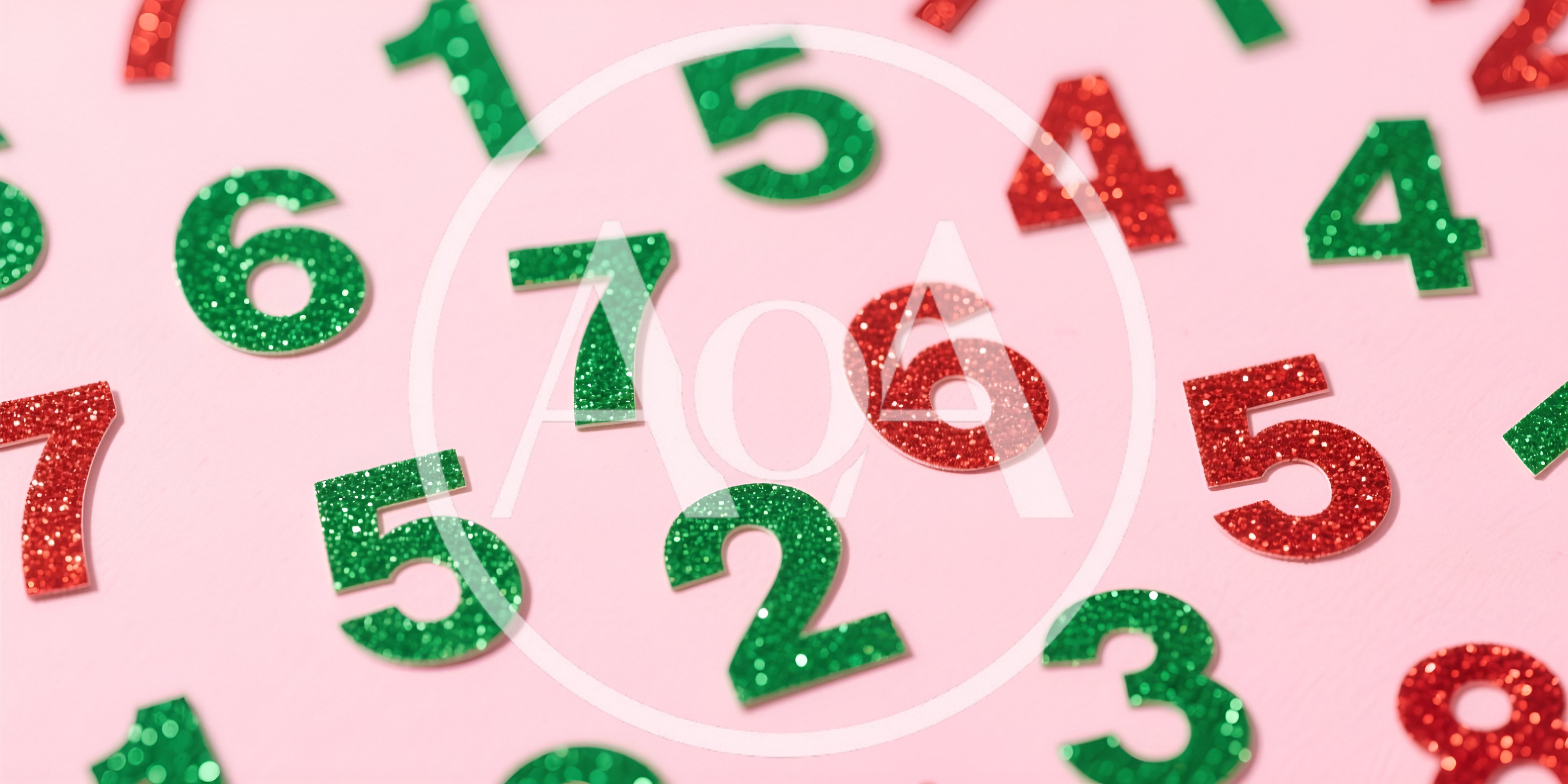 Glittery Red And Green Numbers On Pink Background