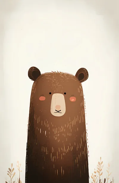 Cute Illustrated Brown Bear Portrait