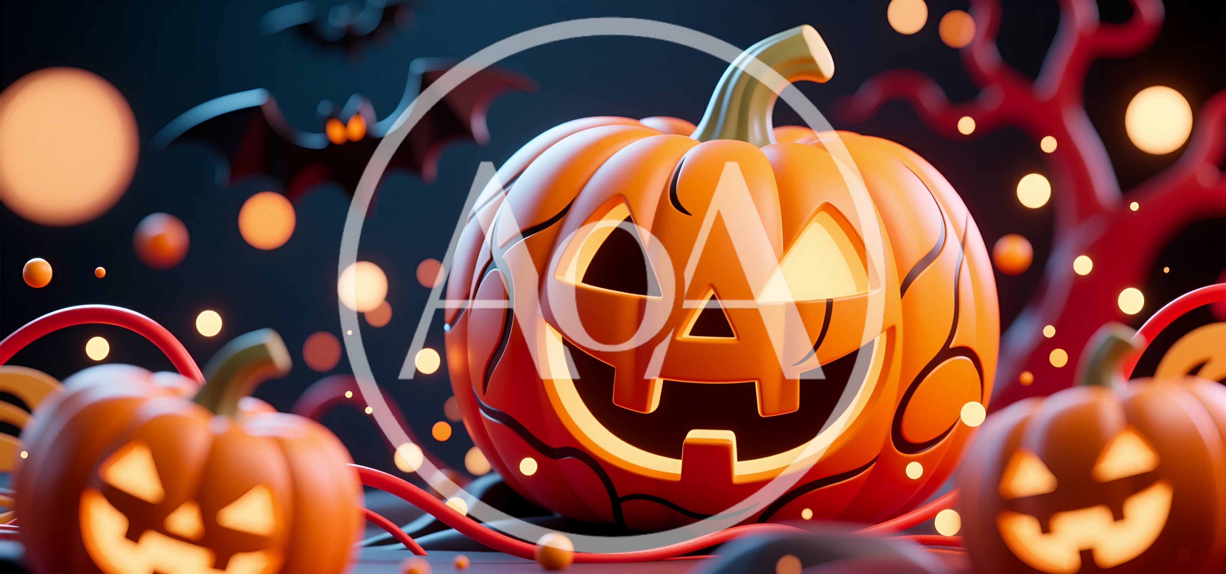 3D Rendered Halloween Jack O Lanterns With Bats
