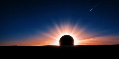 Solar Eclipse Over A Dark Desert Horizon