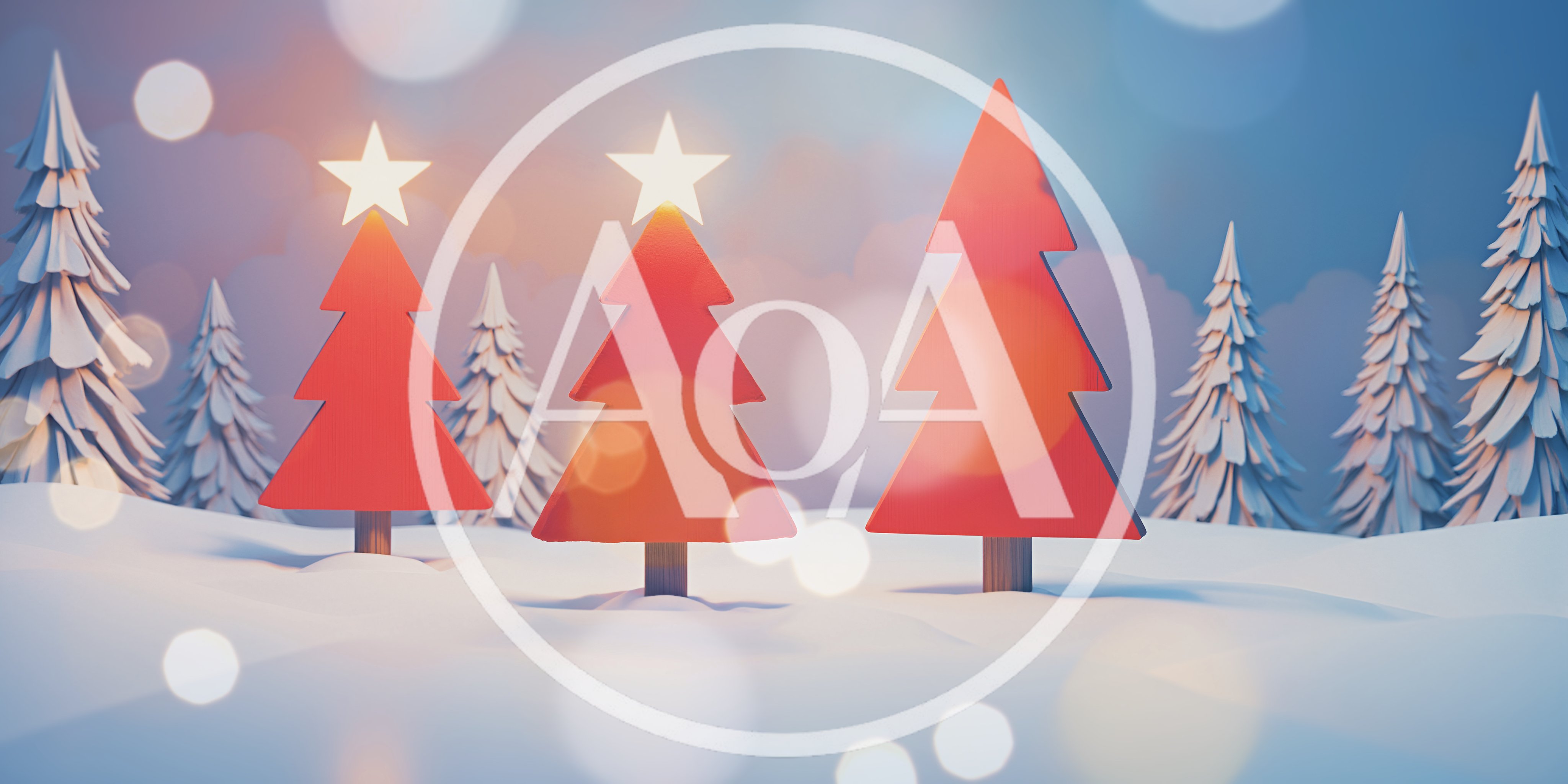 Stylized Red Christmas Trees In Snowy Landscape