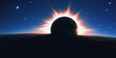 Solar Eclipse Over A Dark Alien Landscape