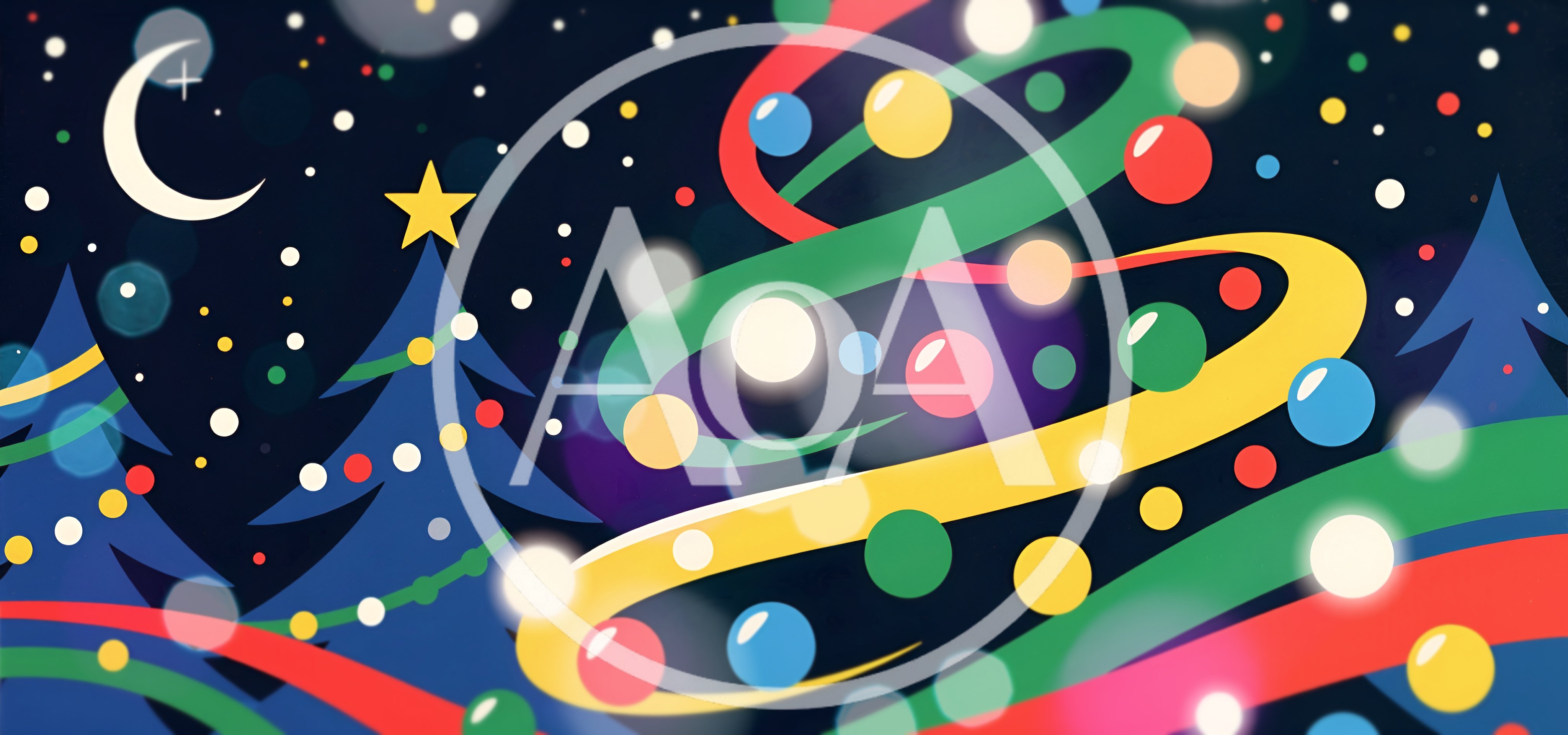 Abstract Christmas Tree Illustration With Colorful Ribbons And Lights