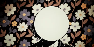 Faceless Person With Blank Circular Head Against Floral Wallpaper