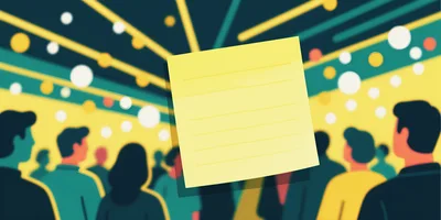 Crowd Of People At A Festive Event With Sticky Note