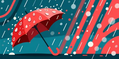 Red Umbrella Under Heavy Rain Illustration