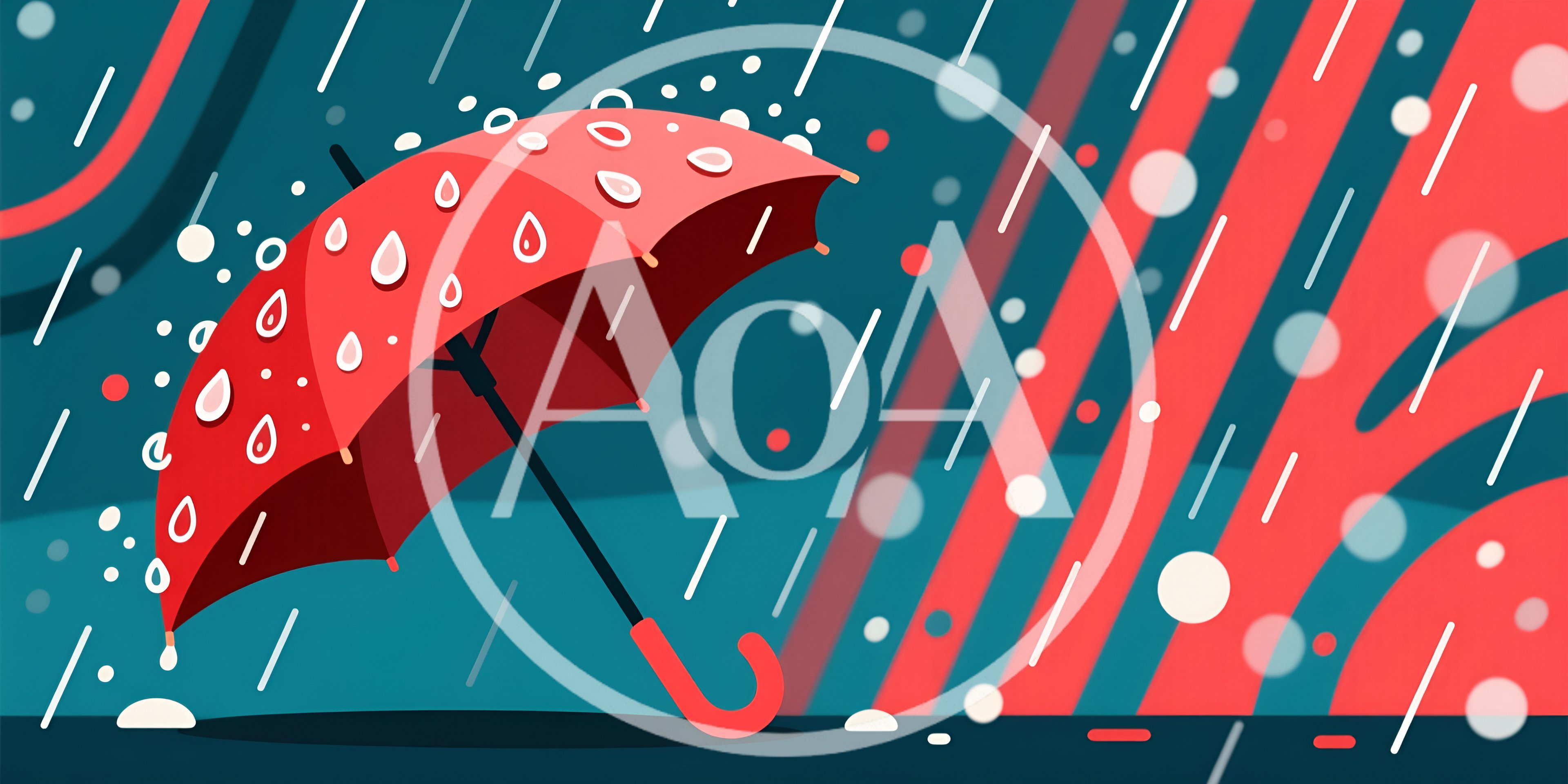 Red Umbrella Under Heavy Rain Illustration