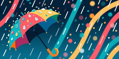 Colorful Umbrella Under Raindrops Abstract Illustration