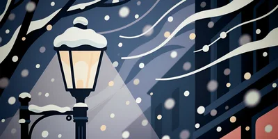 Street Lamp Glowing During A Snowy Winter Night