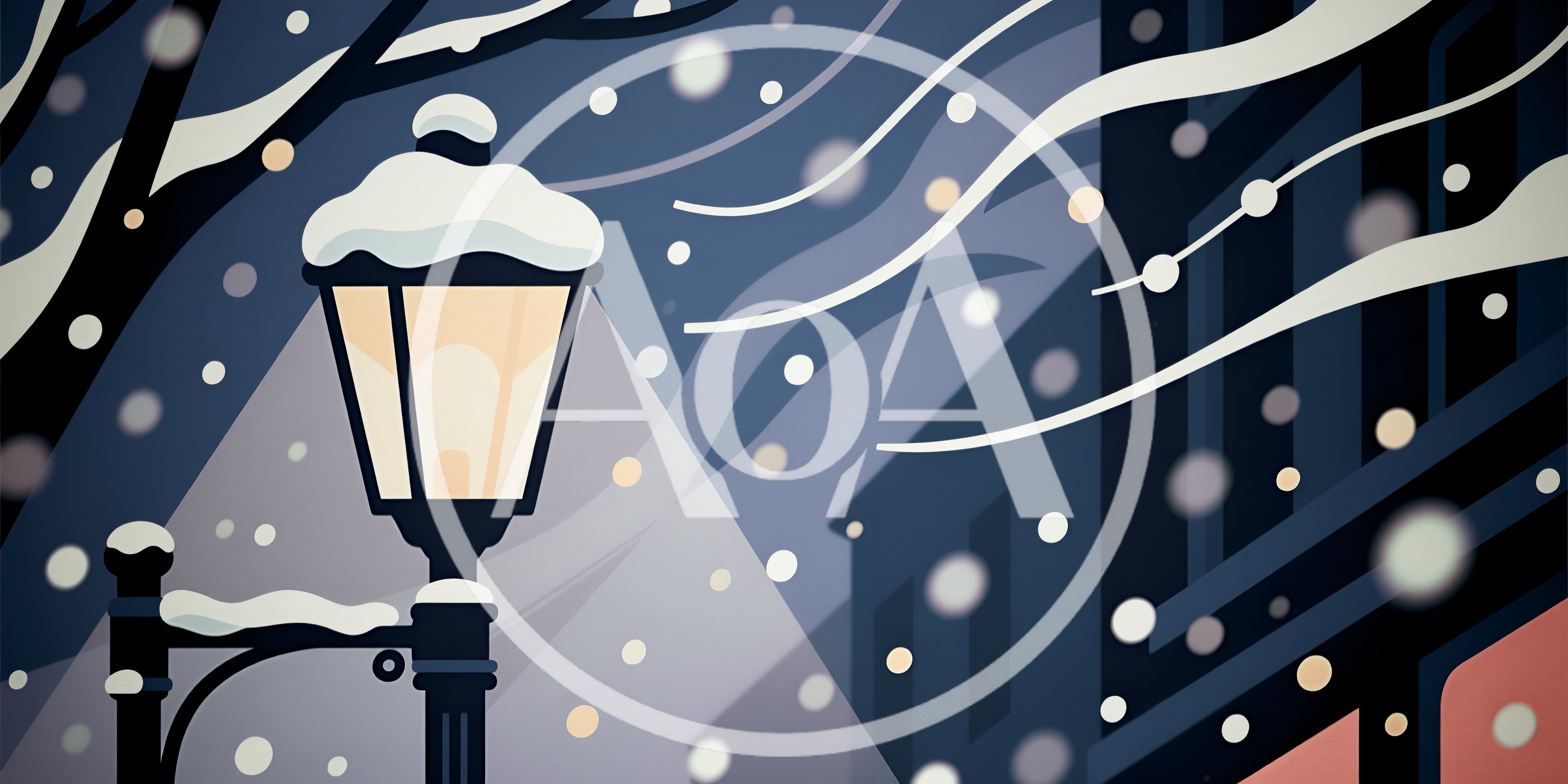 Street Lamp Glowing During A Snowy Winter Night