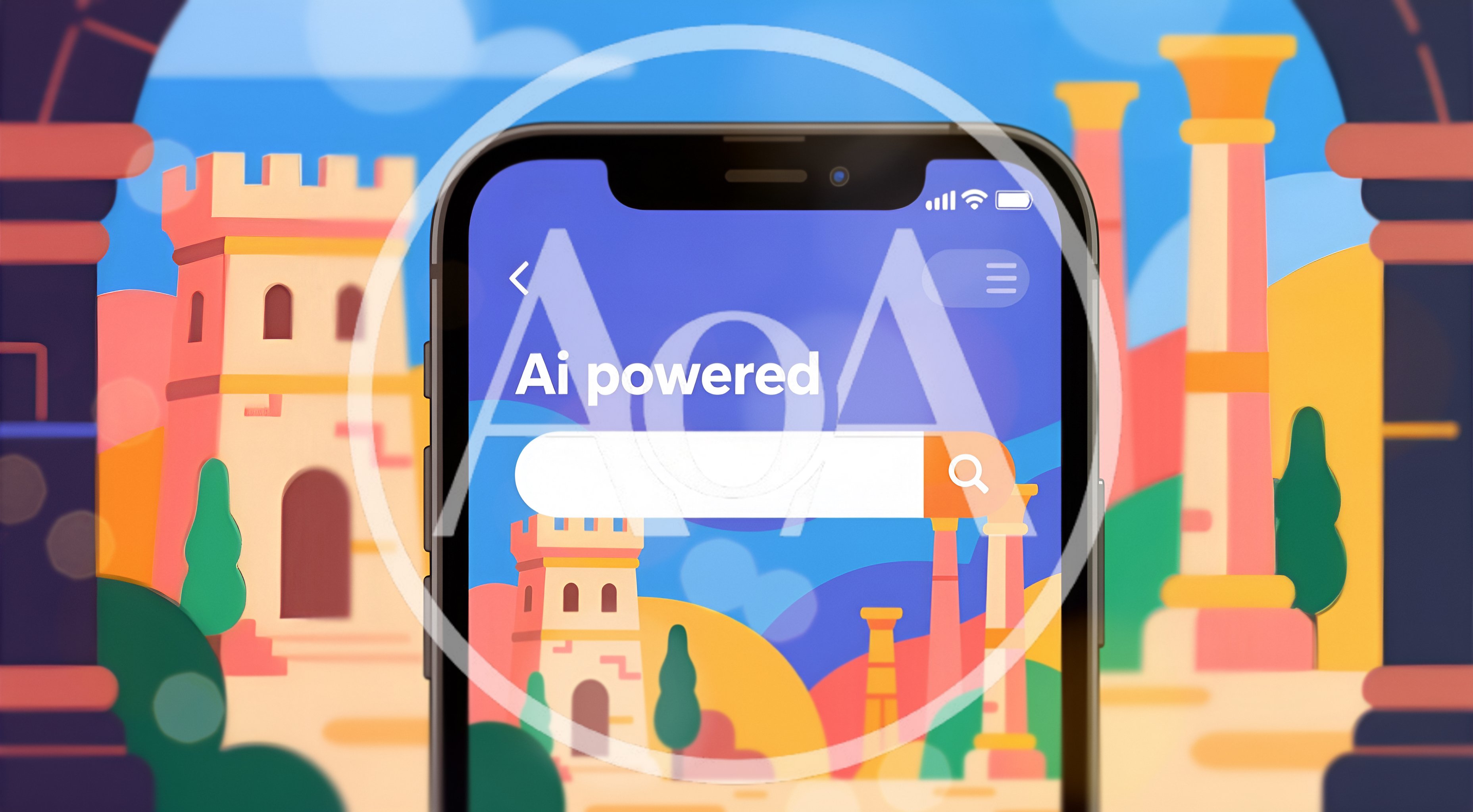 Smartphone Displaying AI Powered Search Interface
