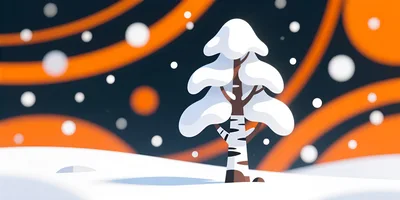 Stylized Winter Birch Tree In Snowy Landscape