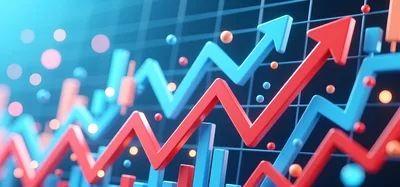 3D Financial Growth Charts With Rising Arrows