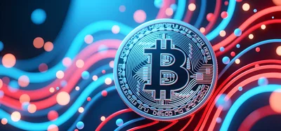 Digital Bitcoin Coin With Glowing Neon Data Streams