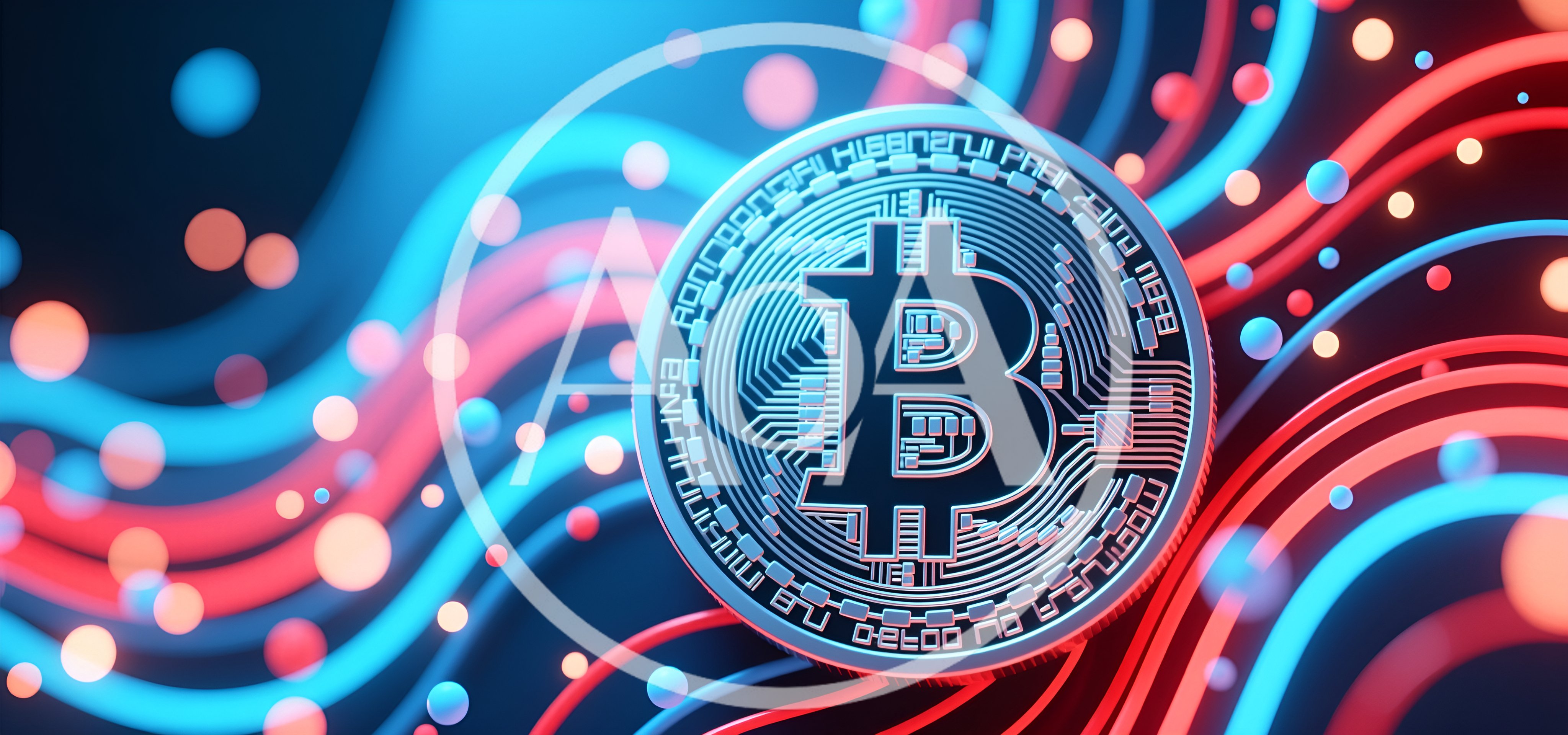 Digital Bitcoin Coin With Glowing Neon Data Streams