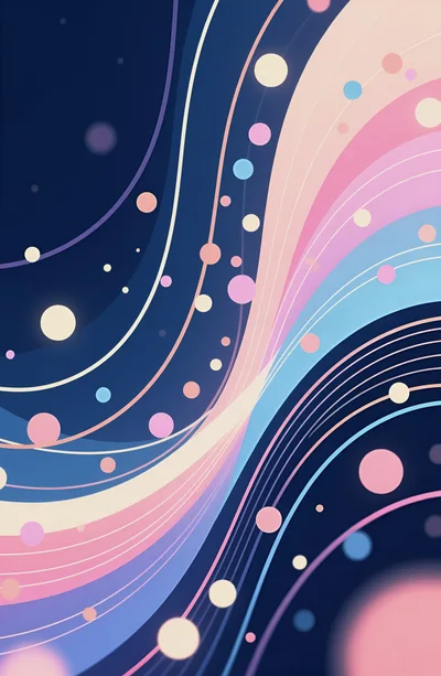 Abstract Digital Background With Flowing Curves And Particles