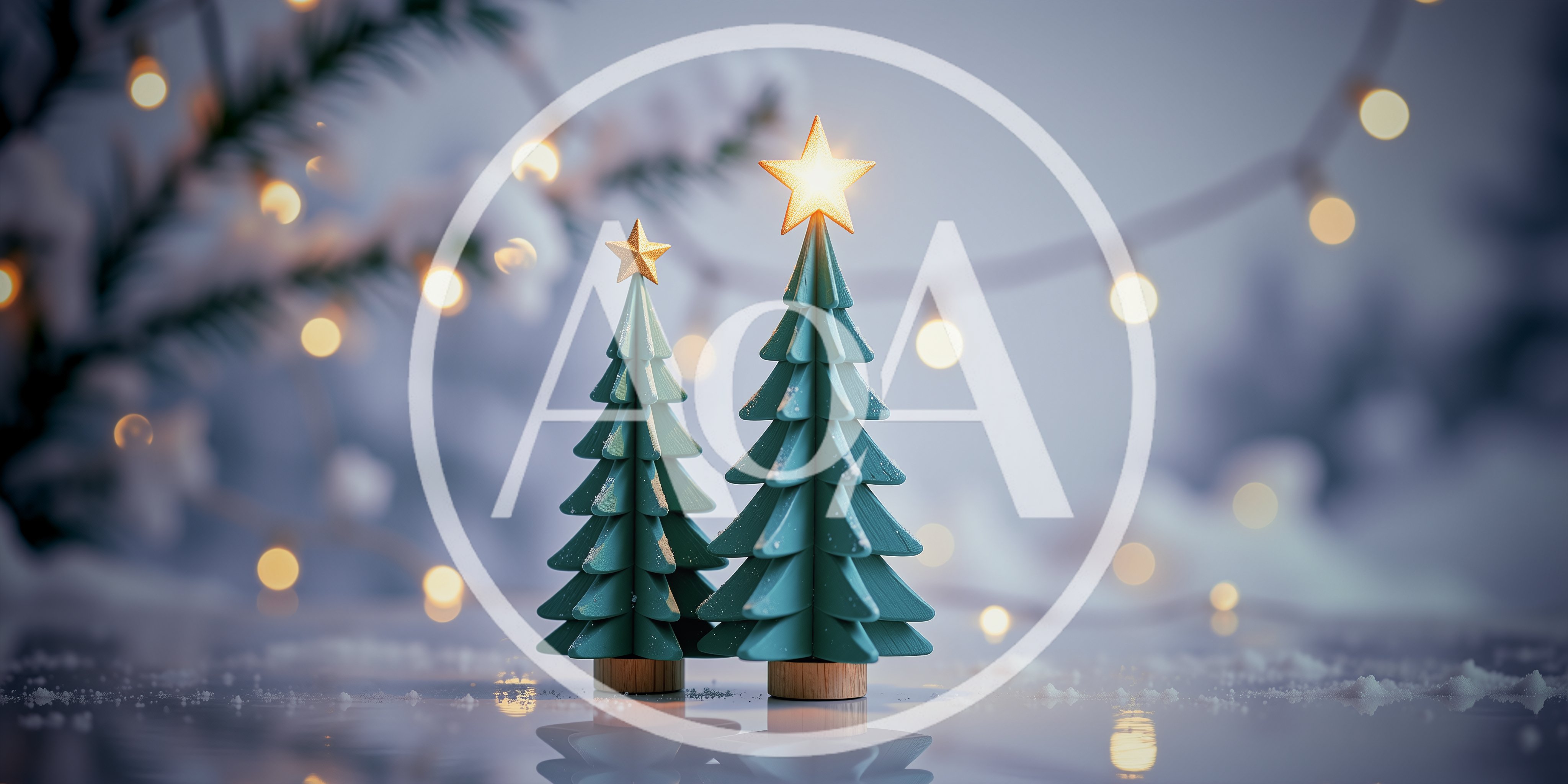 Two Miniature Wooden Christmas Trees With Glowing Stars