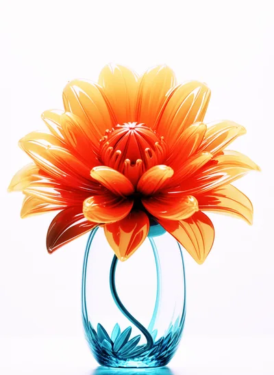 Glass Sculpture Of An Orange Flower In A Vase