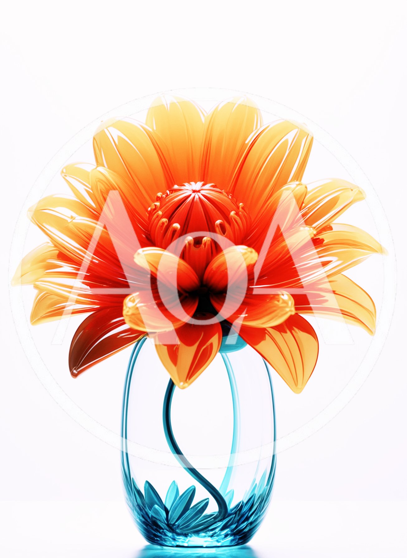 Glass Sculpture Of An Orange Flower In A Vase