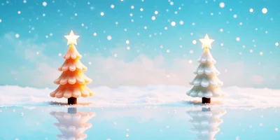 Two Miniature Christmas Trees on Snowy Surface