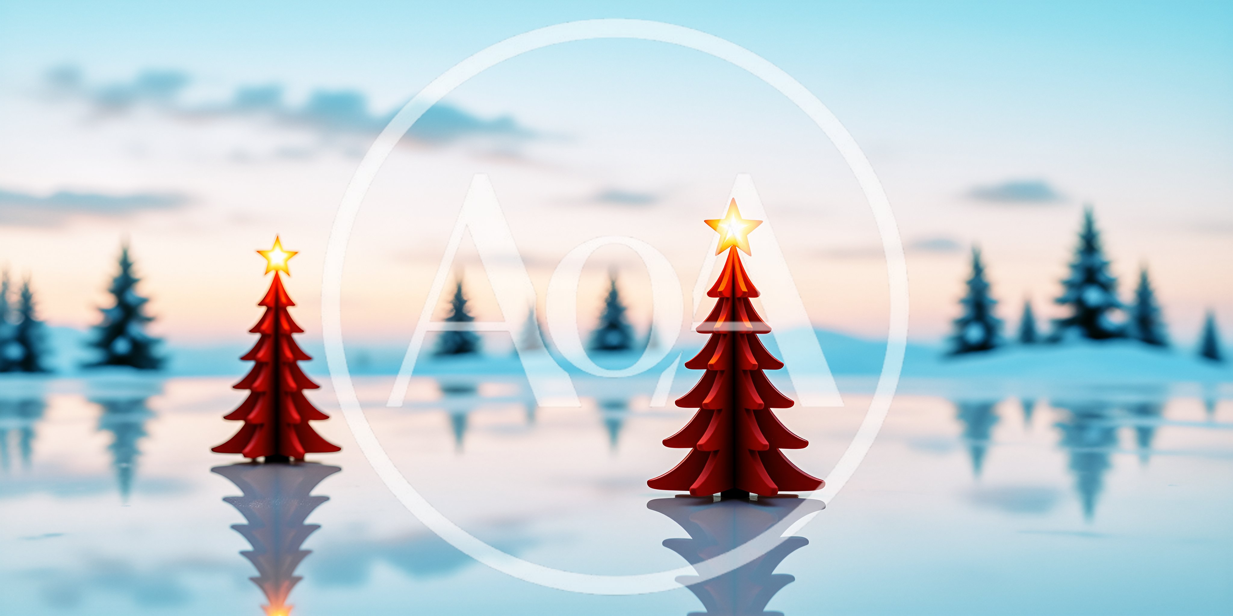 Two Red Decorative Christmas Trees on Icy Surface