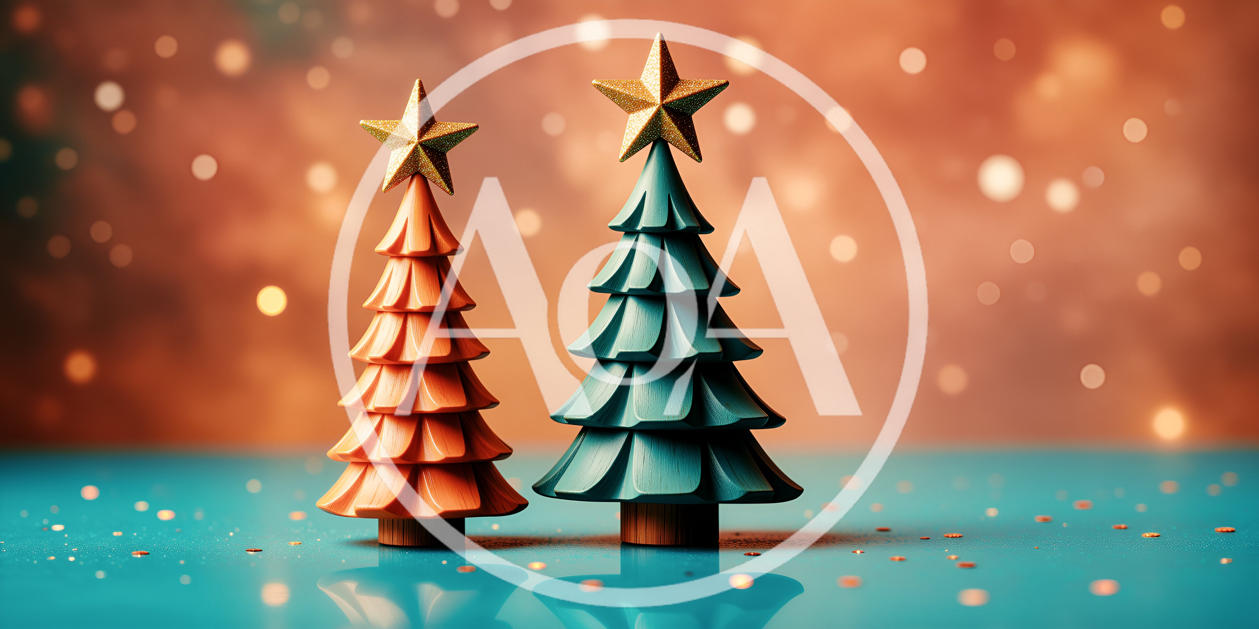 Two Decorative Wooden Christmas Trees With Gold Stars