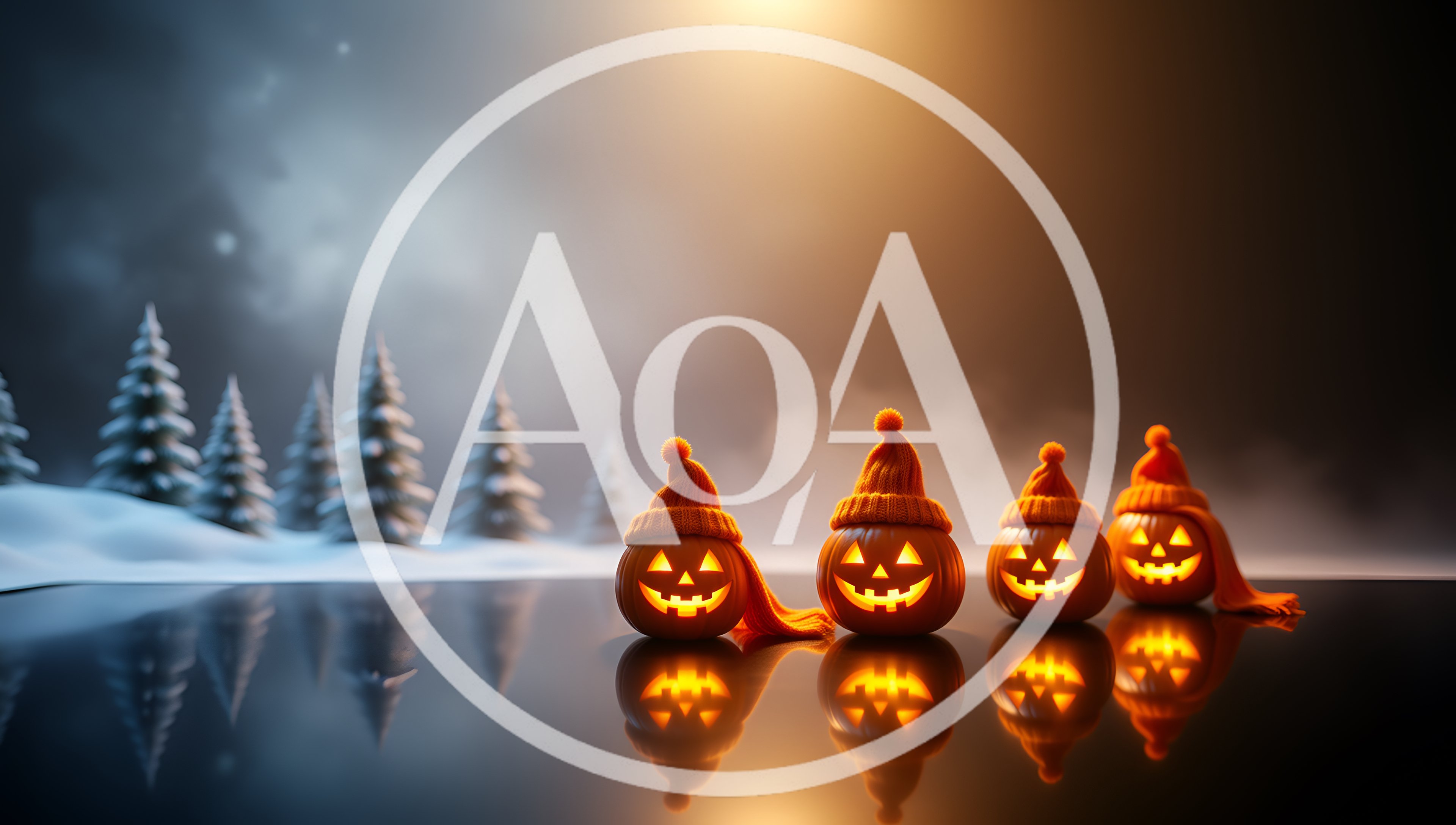 Four Jack O Lanterns Wearing Winter Hats