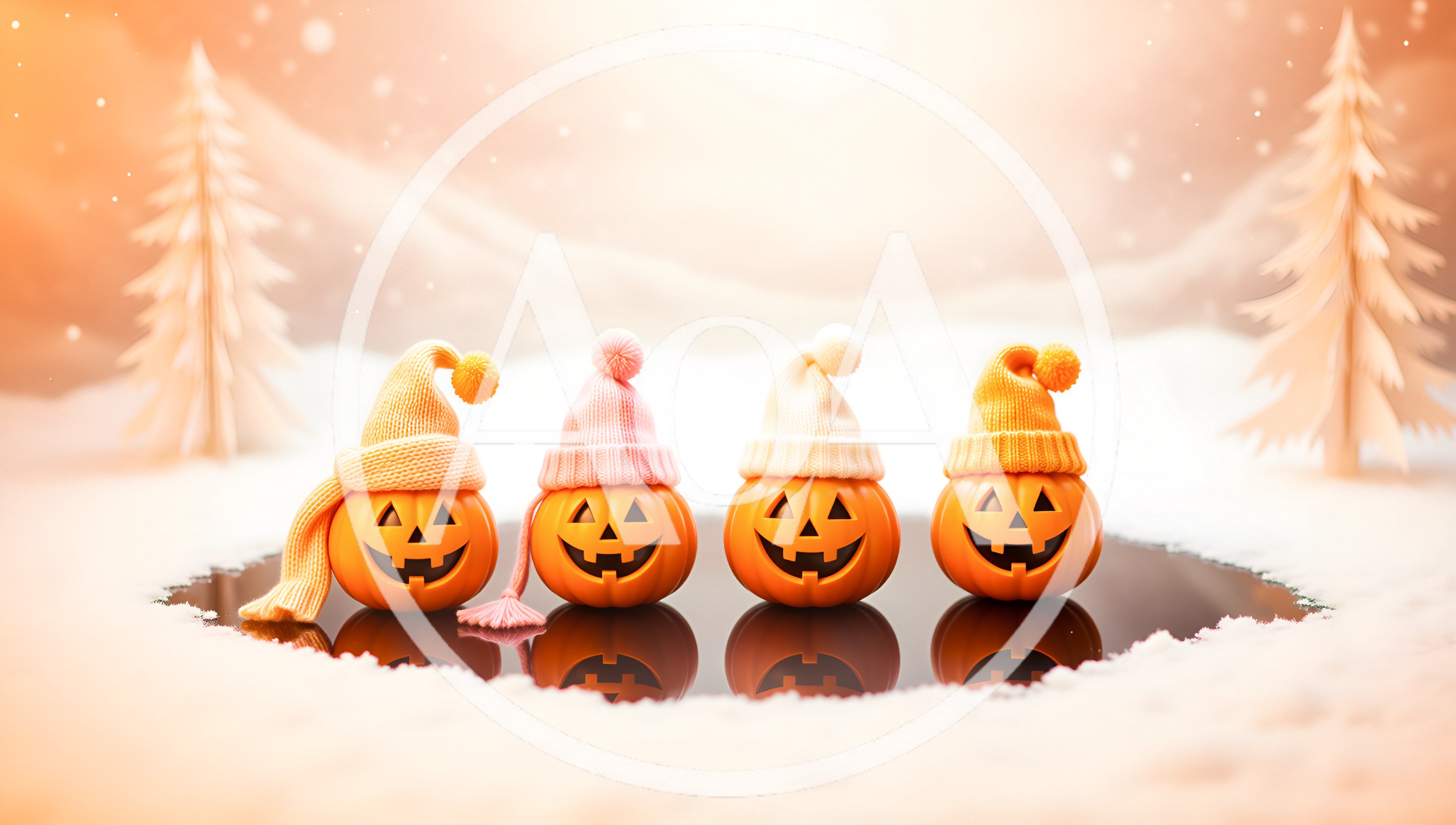 Four Cute Jack O Lanterns Wearing Winter Hats