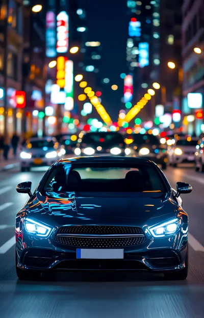 Modern Luxury Car Driving Through City Night Traffic