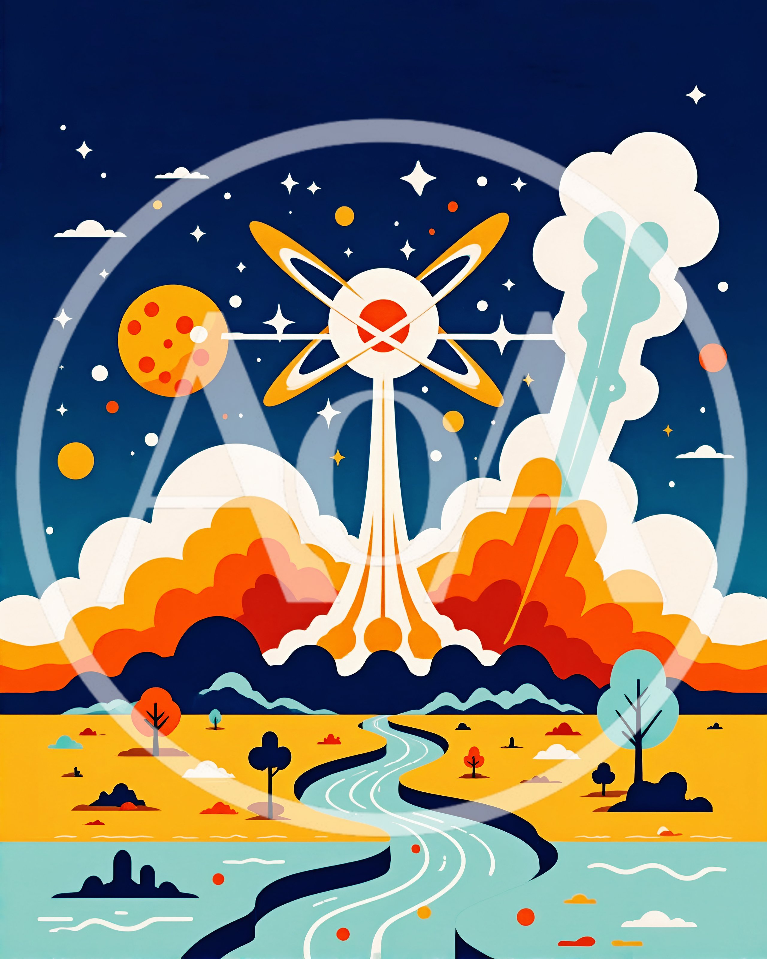 Abstract Space Rocket Launch Illustration