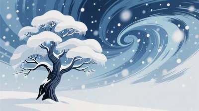 Stylized Winter Tree In A Snowy Blizzard