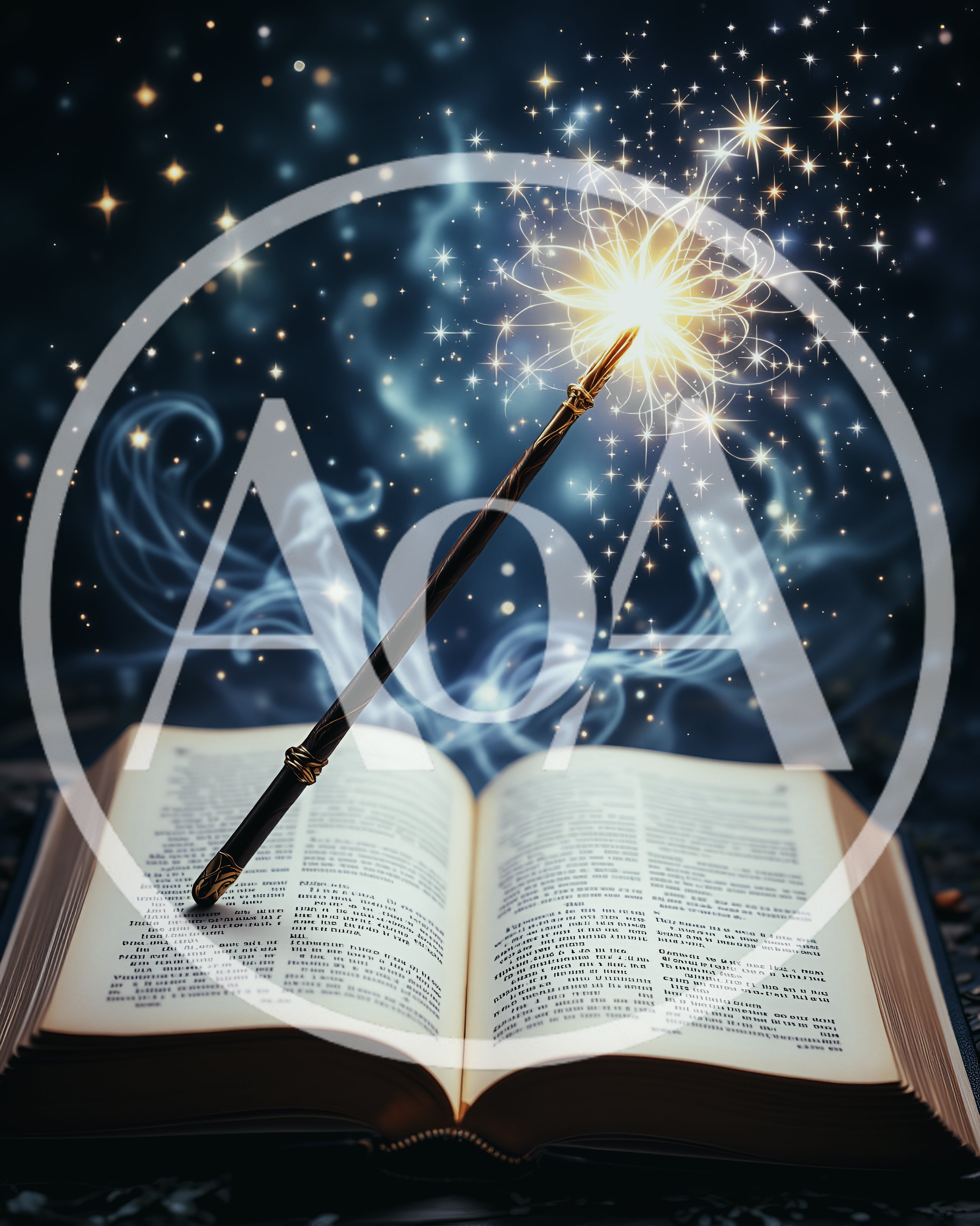 Magic Wand Casting Spells Over Open Spellbook
