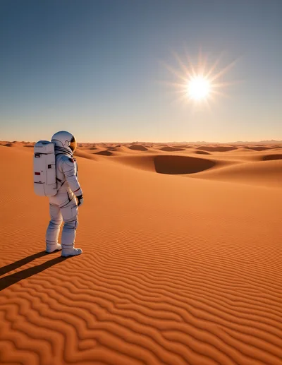 Astronaut Standing Alone In A Vast Desert Landscape