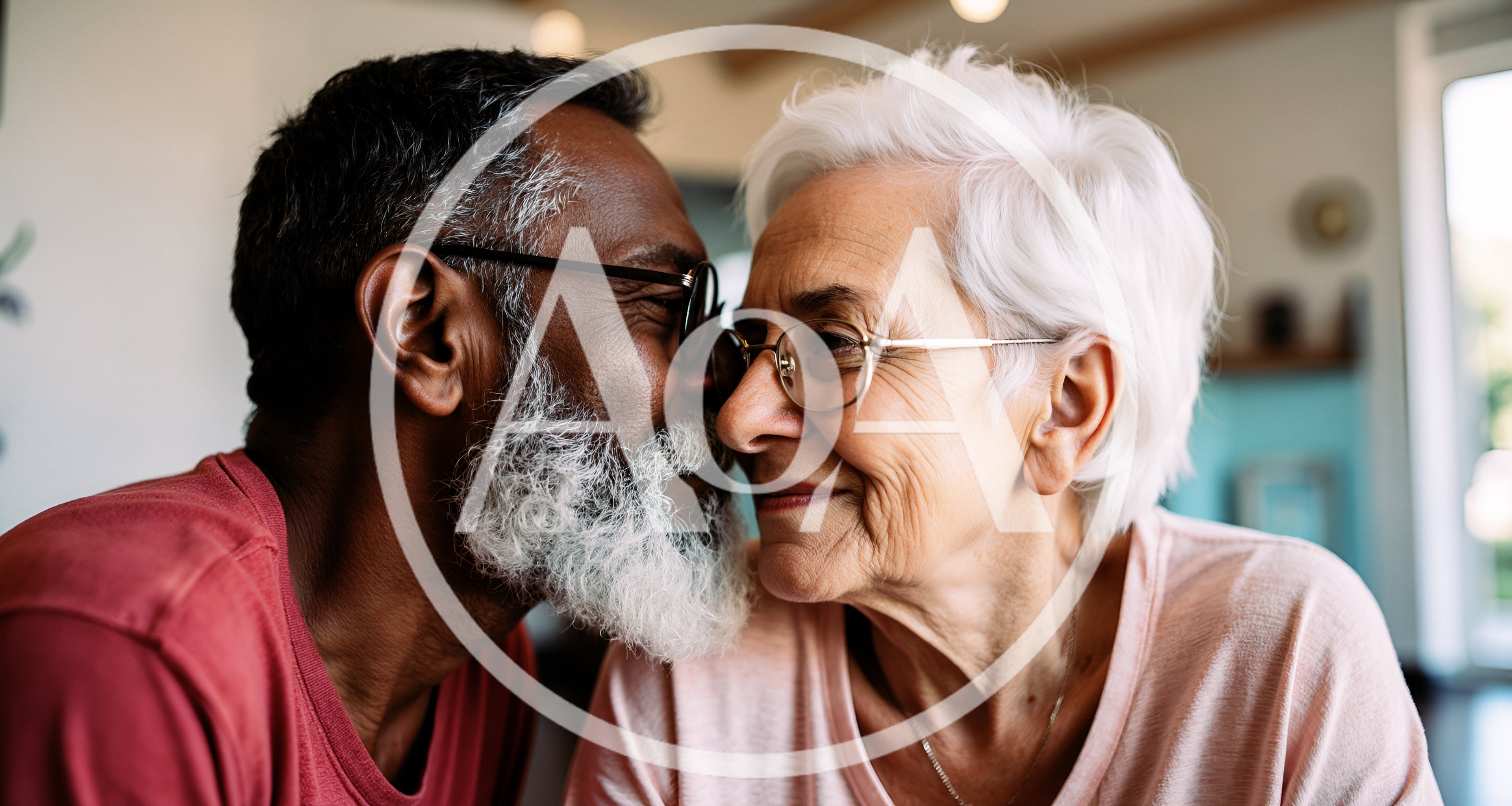 Senior Interracial Couple Sharing An Intimate Moment