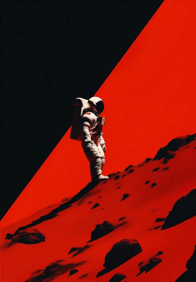 Astronaut Walking On A Red Martian Landscape